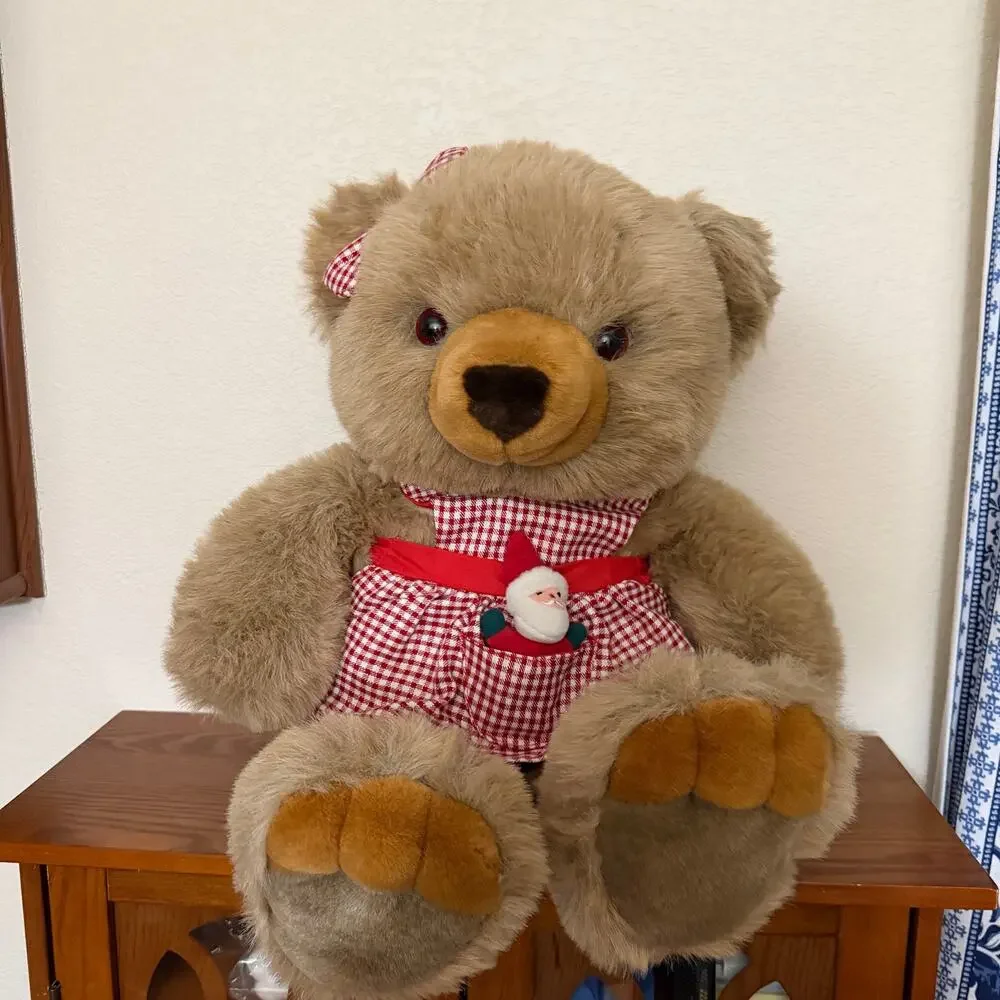 RARE Vtg JC Penny Holiday Collection Bear Large Plush Gingham Apron Christmas